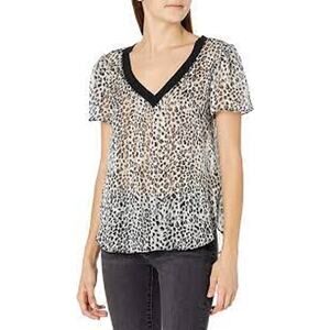MILLY Leopard Print Chiffon V Neck Top